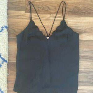 Free People Black Scallop Tank Top